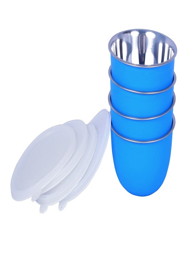 Zaib Microwave Safe Stainless Steel Euro Bowl with lid for Food Storage, Snack Serving, Snack Storage, Pack of 4 Capacity 500 ML Each (Blue Color - 500 ML 4 Pcs) - Image 1